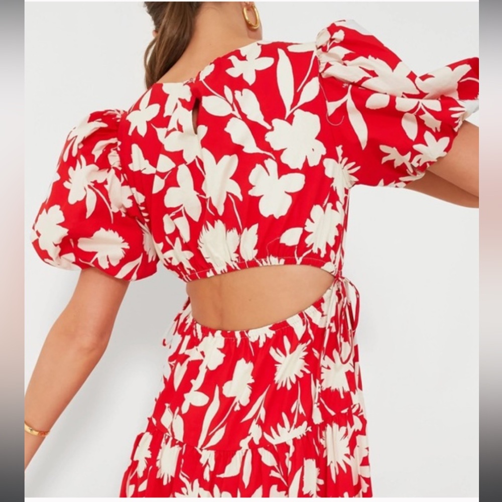 Moon River Red and Cream Floral Maxi Dress